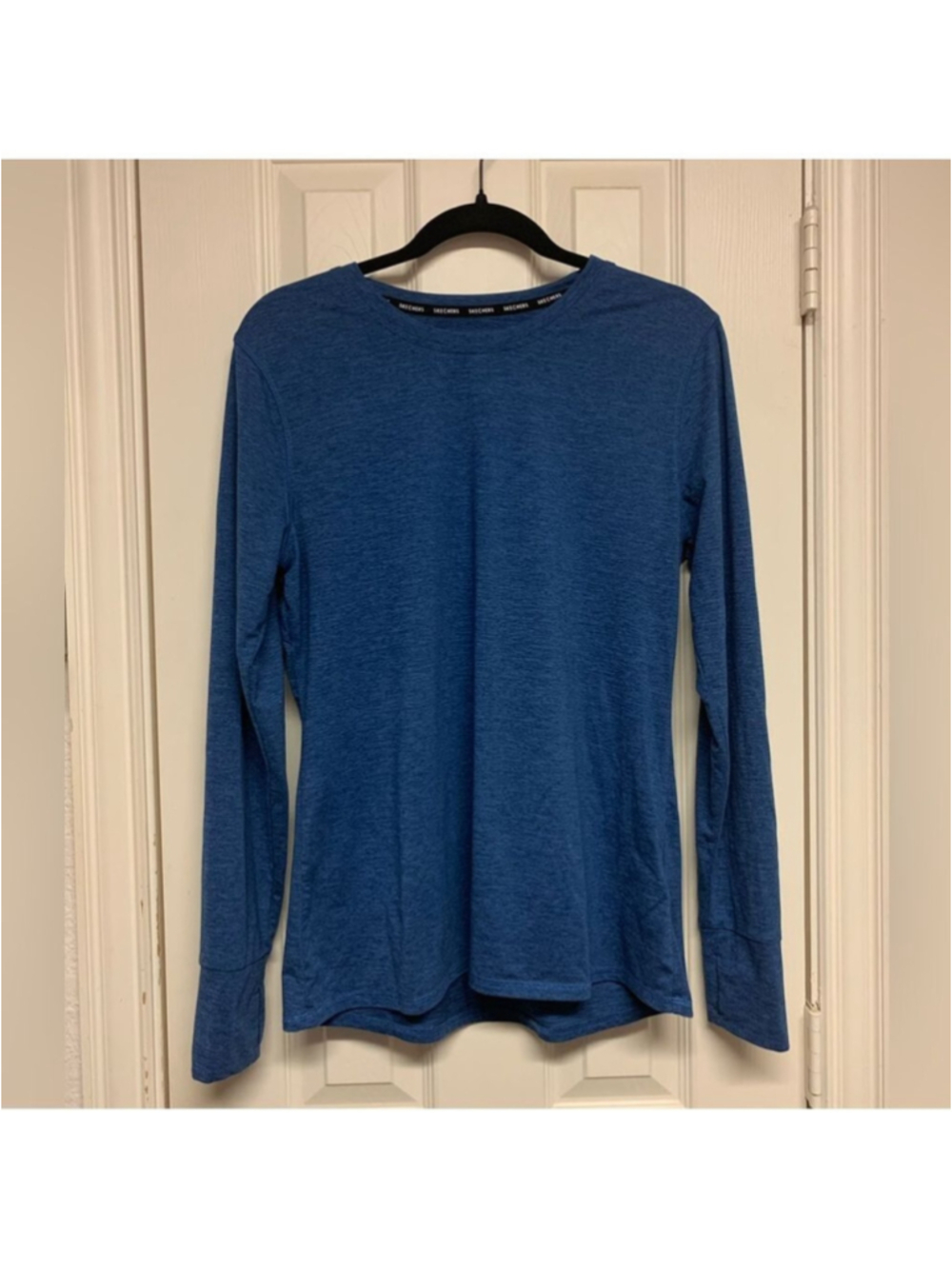 Skechers womens activewear shirt long sleeve top blue size L Large v neck EUC - Picture 4 of 10